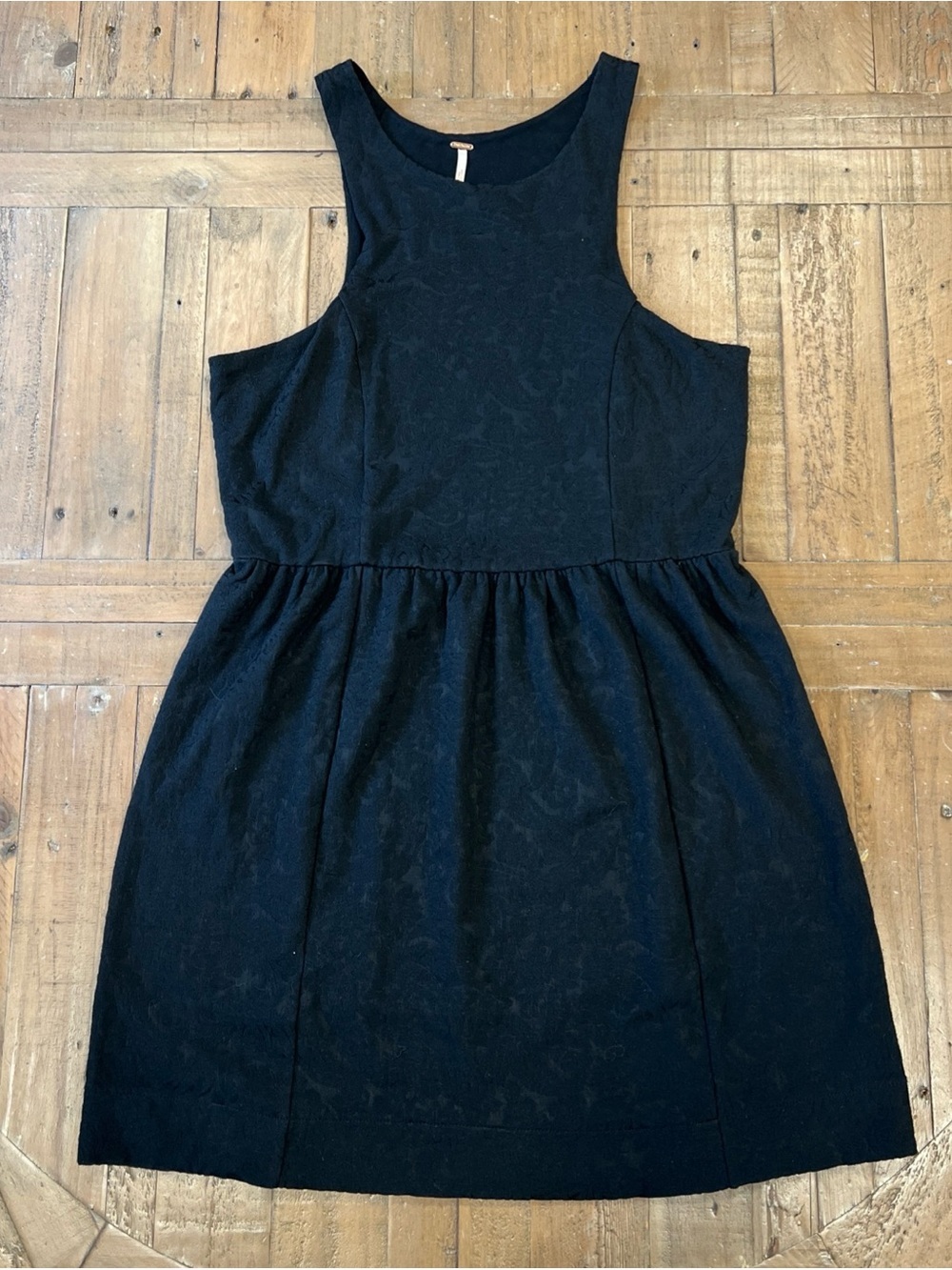 Free People Damask Fit And Flare Sleeveless Mini Dress Large Black Classic Boho